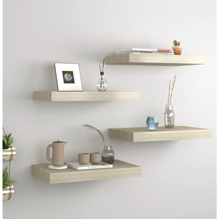 Rafturi De Perete Suspendate, 4 Buc., , 40X23X3,8 Cm, Mdf Stejar