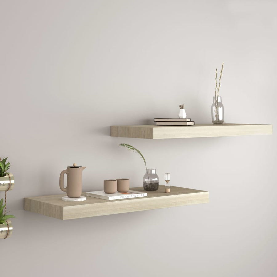 Rafturi De Perete Suspendate, 2 Buc., 60X23,5X3,8 Cm Mdf Stejar