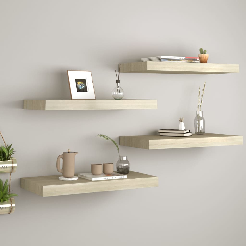Rafturi De Perete Suspendate, 4 Buc., 60X23,5X3,8 Cm Mdf Stejar