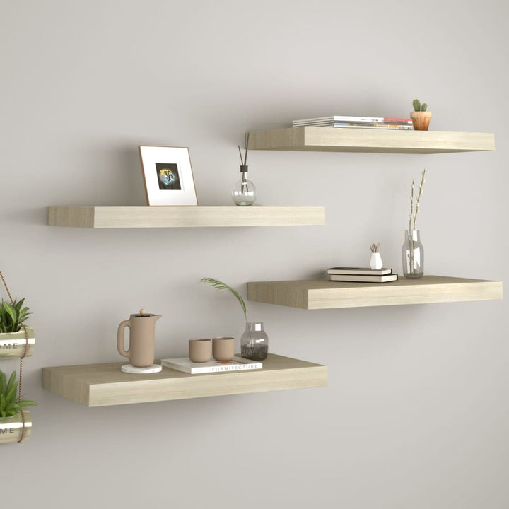 Rafturi De Perete Suspendate, 4 Buc., 60X23,5X3,8 Cm Mdf Stejar