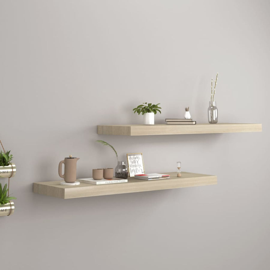 Rafturi De Perete Suspendate 2 Buc., , 80X23,5X3,8 Cm Mdf Stejar