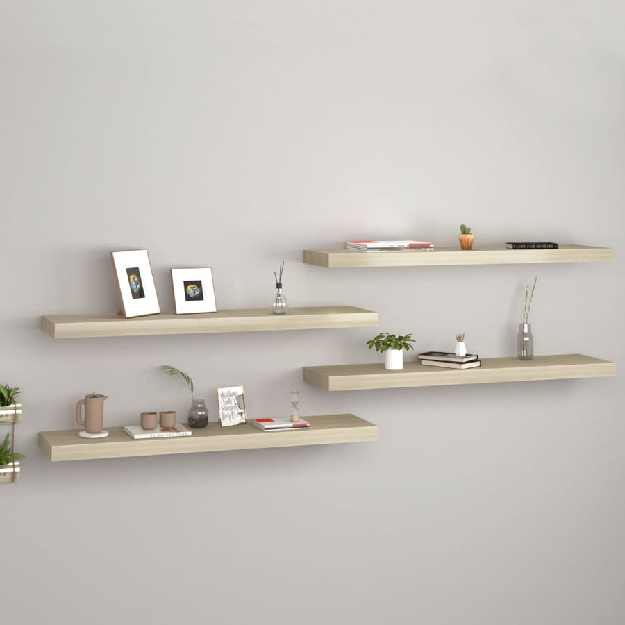 Rafturi De Perete Suspendate 4 Buc. , 90X23,5X3,8 Cm, Mdf Stejar