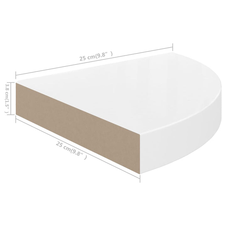 Raft Colțar De Perete, Alb Extralucios, 25 X 25 X 3,8 Cm, Mdf Alb Foarte Lucios