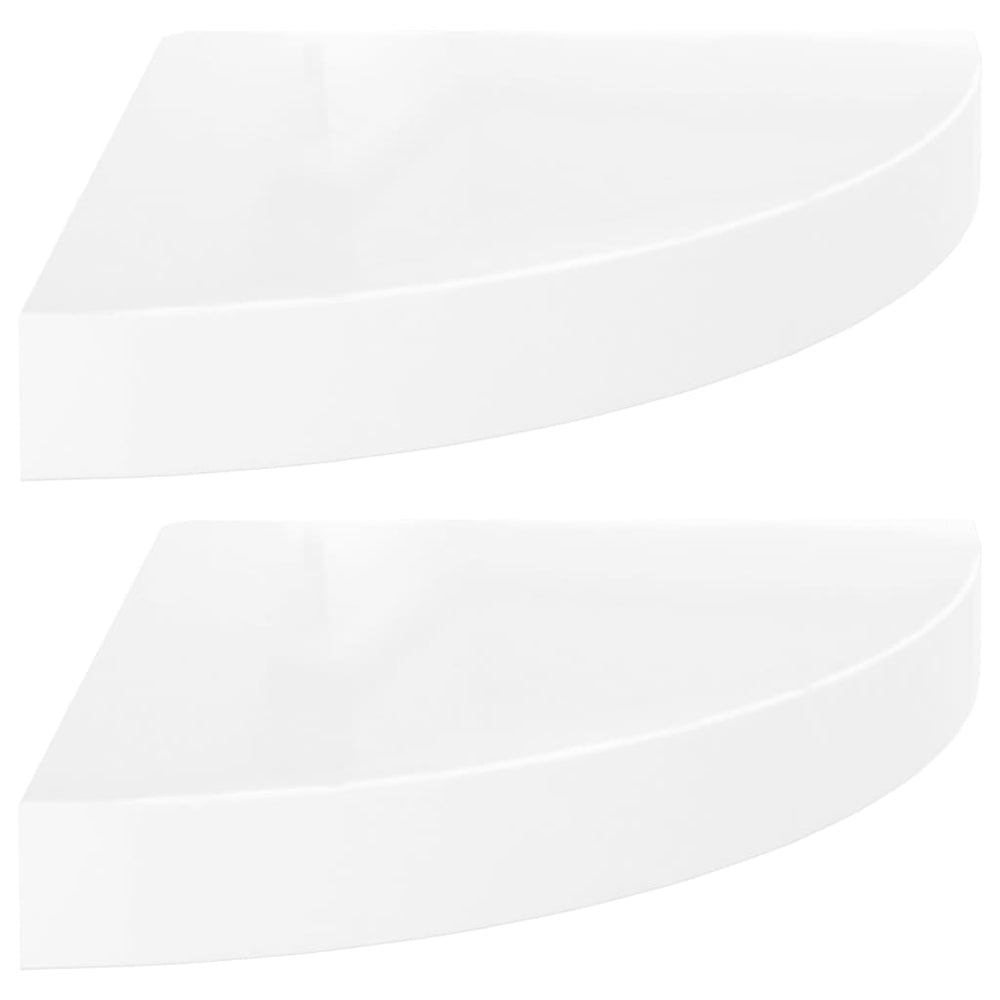 Rafturi Colț Perete, 2 Buc., Alb Extralucios, 25X25X3,8 Cm, Mdf Alb Foarte Lucios