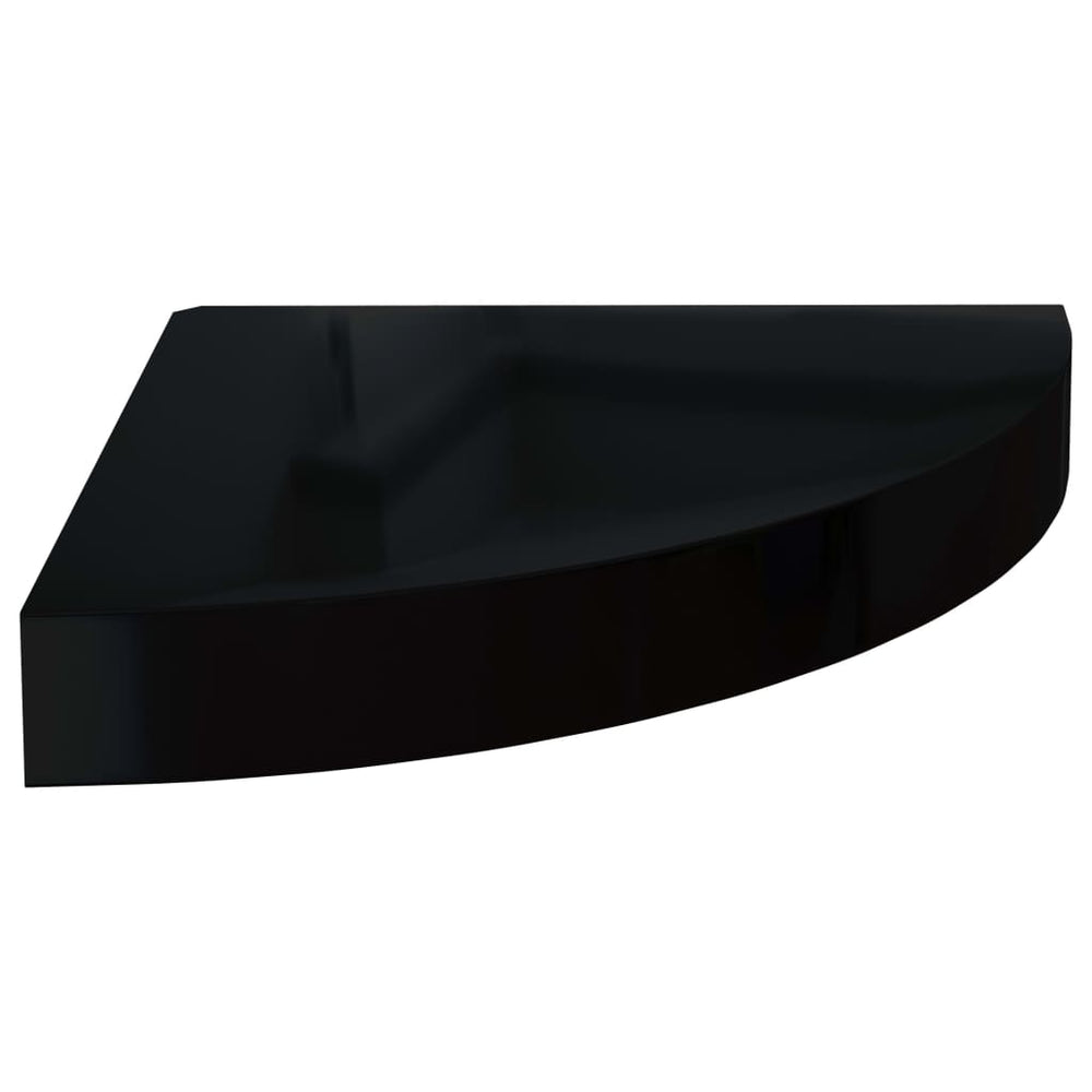 Raft Colțar De Perete, Negru Extralucios, 25 X 25 X 3,8 Cm, Mdf Negru Foarte Lucios