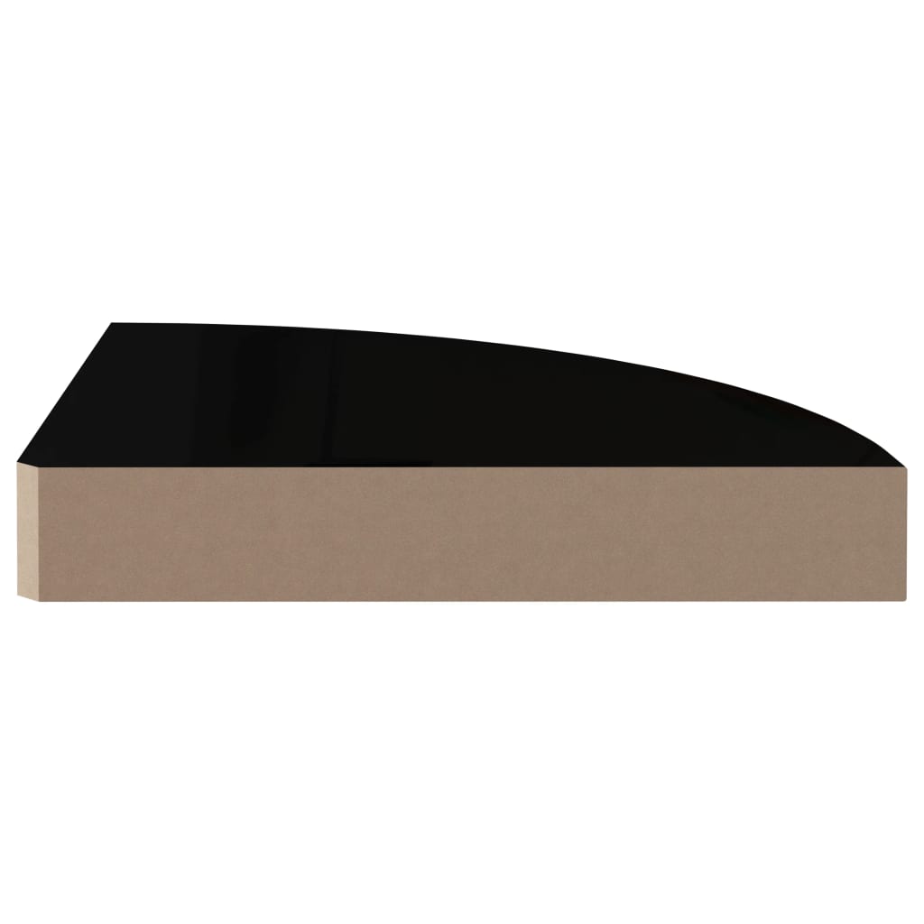 Raft Colțar De Perete, Negru Extralucios, 25 X 25 X 3,8 Cm, Mdf Negru Foarte Lucios