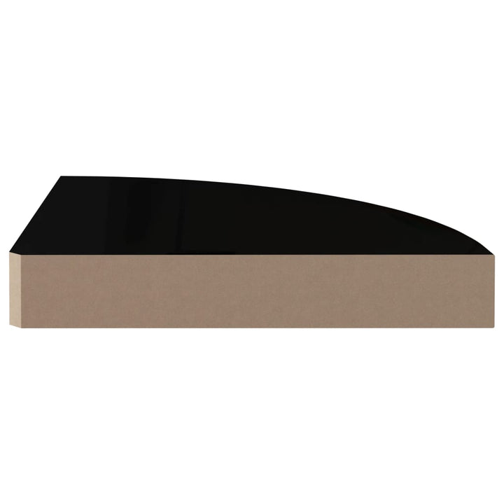 Raft Colțar De Perete, Negru Extralucios, 25 X 25 X 3,8 Cm, Mdf Negru Foarte Lucios