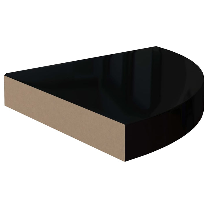 Rafturi De Colț, 4 Buc., Negru Extralucios, 25X25X3,8 Cm, Mdf Negru Foarte Lucios