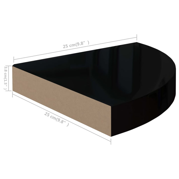 Rafturi De Colț, 4 Buc., Negru Extralucios, 25X25X3,8 Cm, Mdf Negru Foarte Lucios