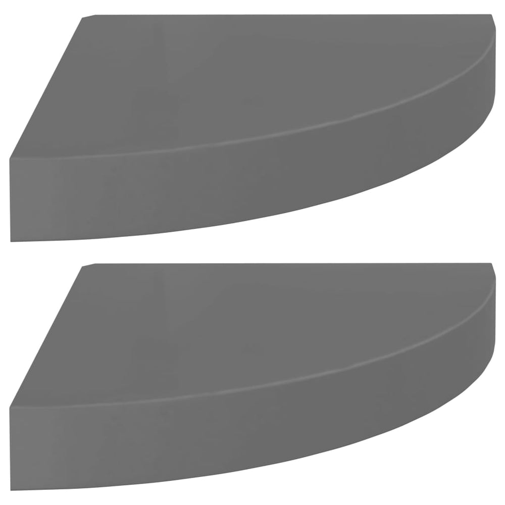 Rafturi Colț Perete, 2 Buc., Gri Extralucios, 25X25X3,8 Cm, Mdf Gri Foarte Lucios