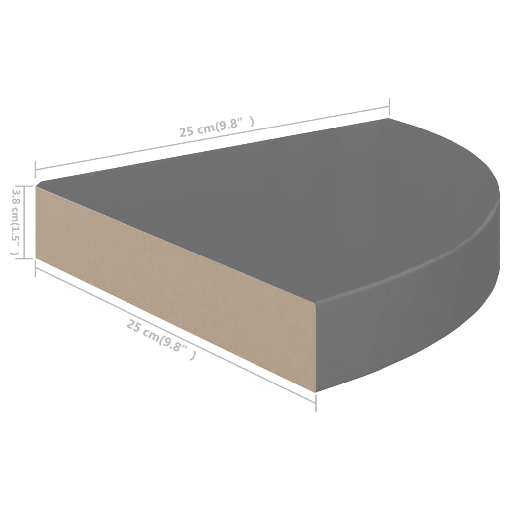 Rafturi Colț Perete, 2 Buc., Gri Extralucios, 25X25X3,8 Cm, Mdf Gri Foarte Lucios