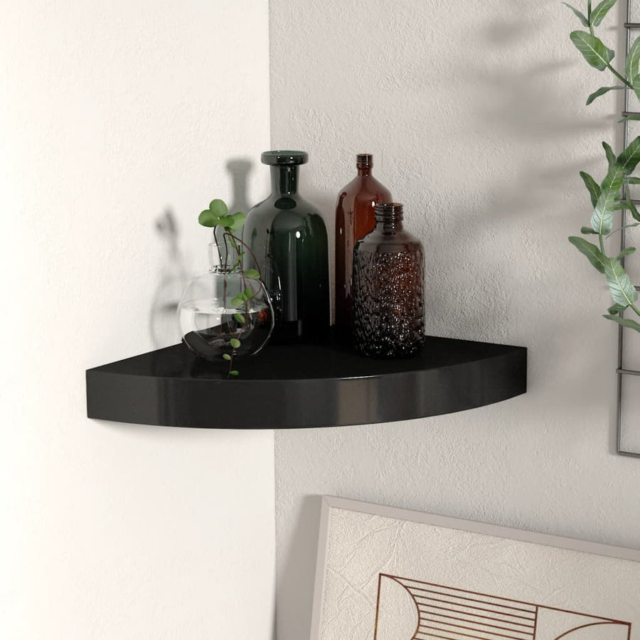 Raft De Colț Suspendat, , 25X25X3,8 Cm, Mdf Negru