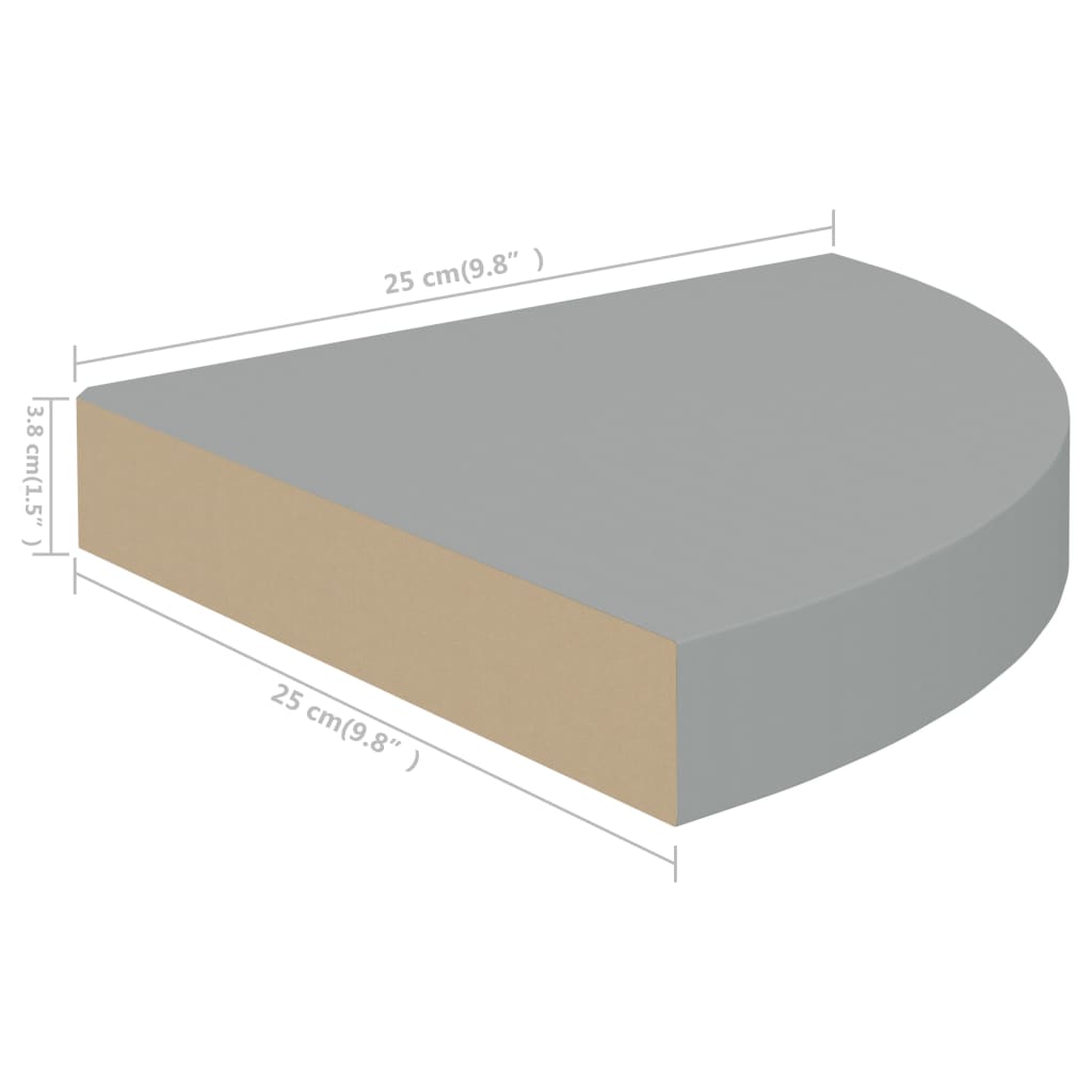 Rafturi Colțar De Perete, 2 Buc., , 25 X 25 X 3,8 Cm, Mdf Gri