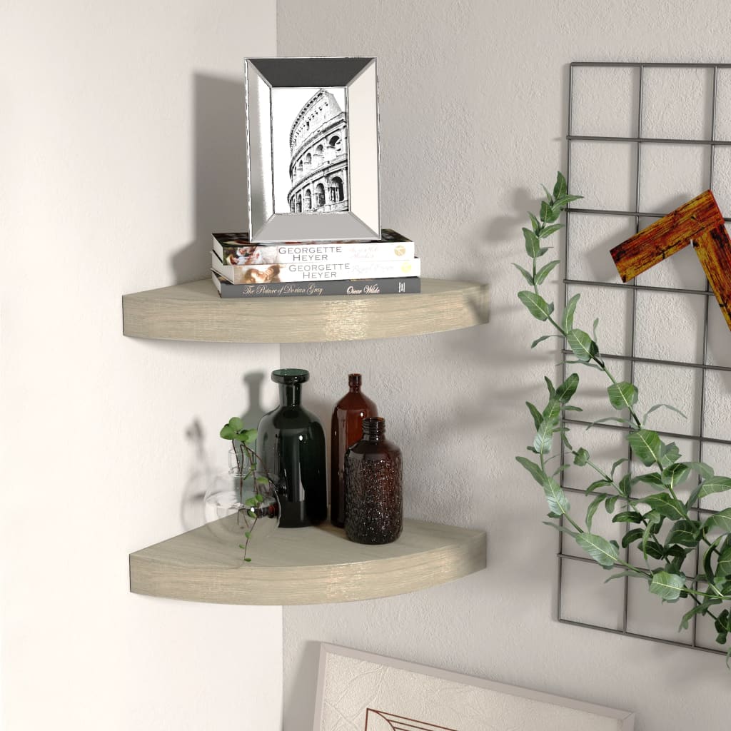 Rafturi Colțar De Perete, 4 Buc., , 25 X 25 X 3,8 Cm, Mdf Stejar