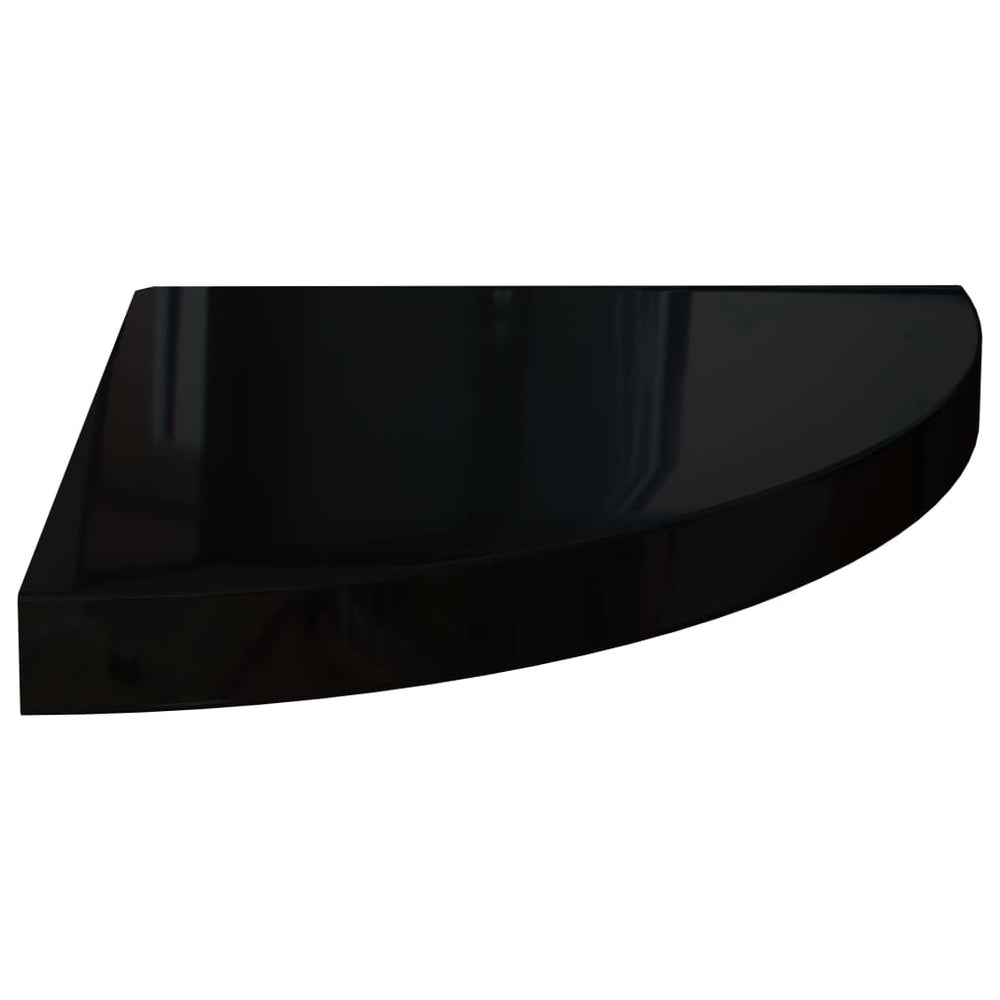 Raft Colțar De Perete, Negru Extralucios, 35X35X3,8 Cm, Mdf Negru Foarte Lucios