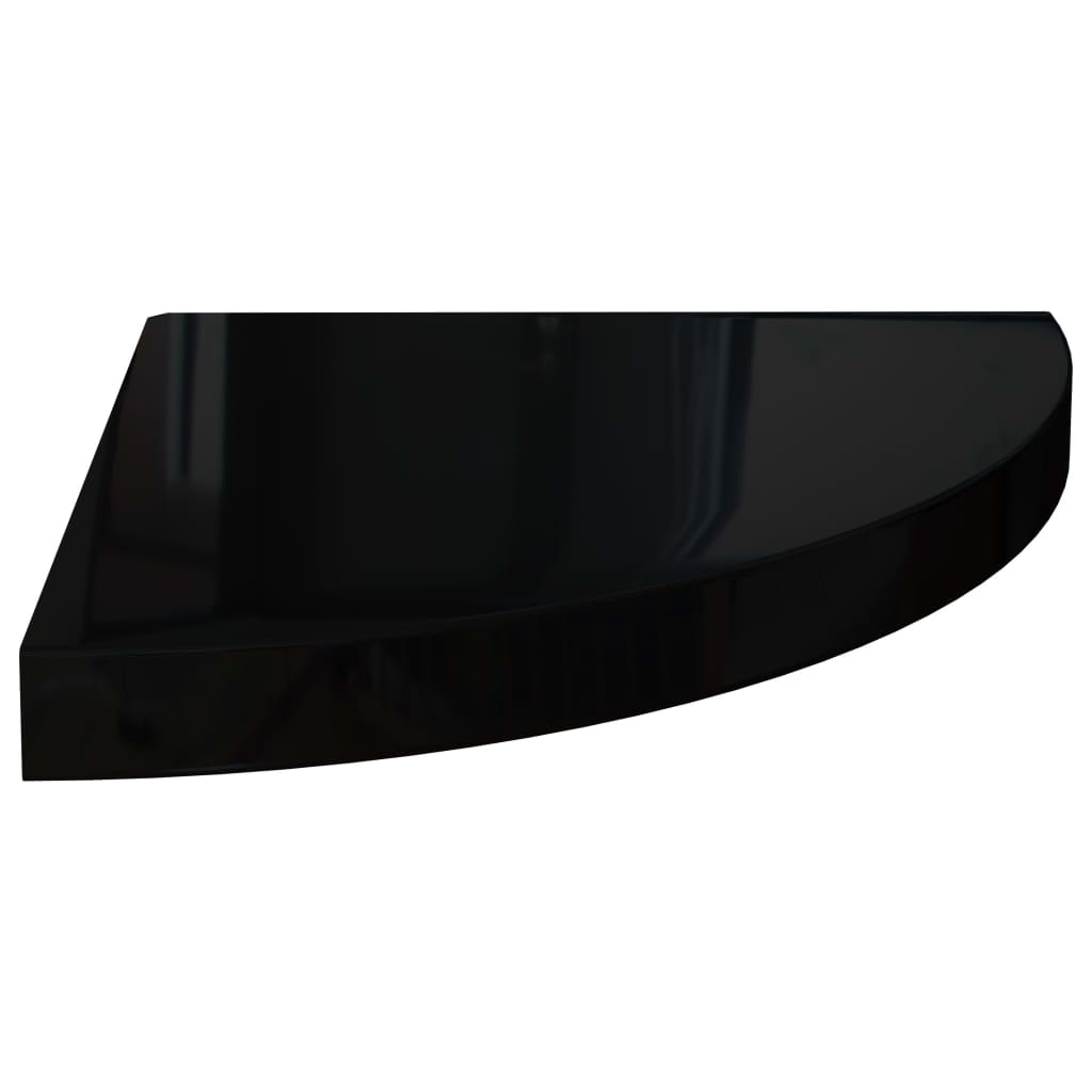 Raft Colțar De Perete, Negru Extralucios, 35X35X3,8 Cm, Mdf Negru Foarte Lucios