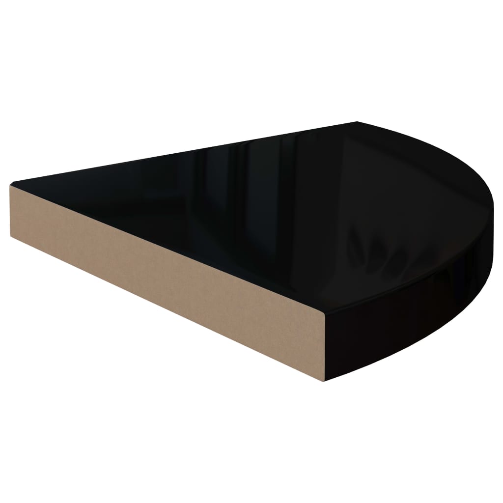 Raft Colțar De Perete, Negru Extralucios, 35X35X3,8 Cm, Mdf Negru Foarte Lucios