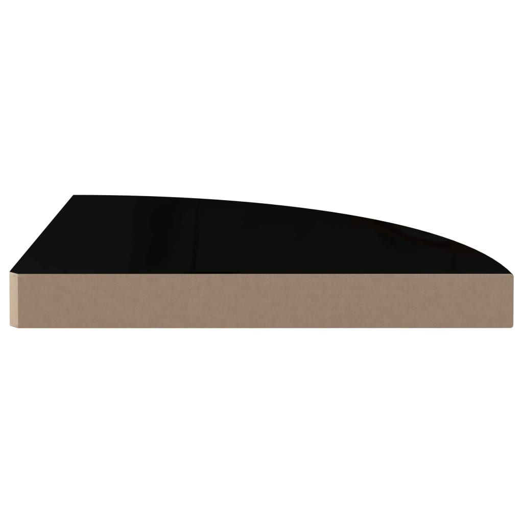 Raft Colțar De Perete, Negru Extralucios, 35X35X3,8 Cm, Mdf Negru Foarte Lucios
