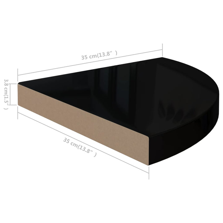 Raft Colțar De Perete, Negru Extralucios, 35X35X3,8 Cm, Mdf Negru Foarte Lucios