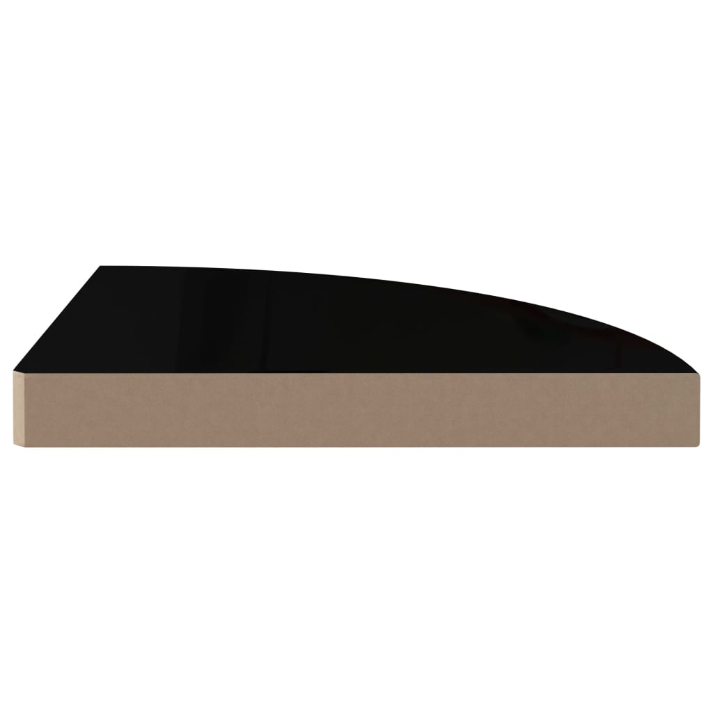 Rafturi Colț Perete 4 Buc, Negru Extralucios, 35X35X3,8 Cm, Mdf Negru Foarte Lucios