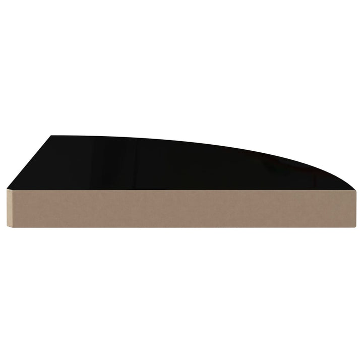Rafturi Colț Perete 4 Buc, Negru Extralucios, 35X35X3,8 Cm, Mdf Negru Foarte Lucios
