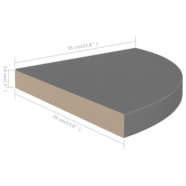 Rafturi Colț Perete, 4 Buc., Gri Extralucios, 35X35X3,8 Cm, Mdf Gri Foarte Lucios