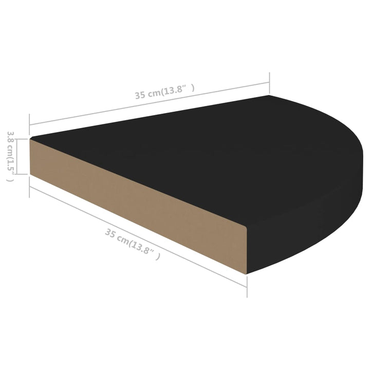 Raft Colțar De Perete, , 35 X 35 X 3,8 Cm, Mdf Negru
