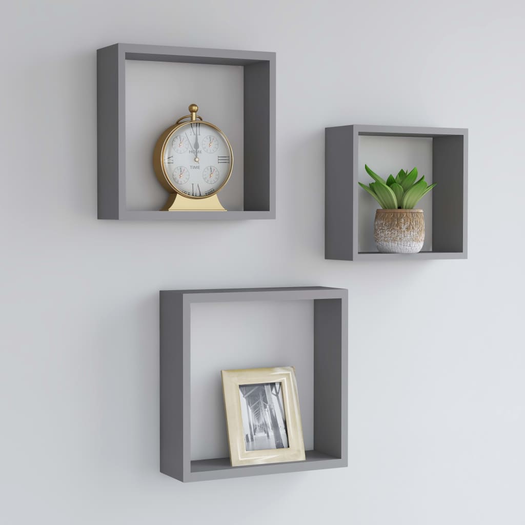 Rafturi De Perete Cub, 3 Buc., , Mdf