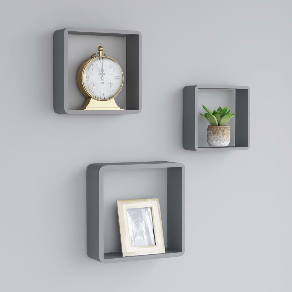 Rafturi De Perete Cub, 3 Buc., , Mdf