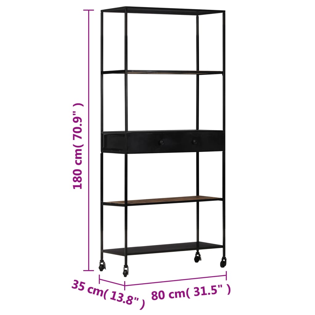 Bibliotecă, 80X35X1, Lemn Mango Nefinisat & Fier