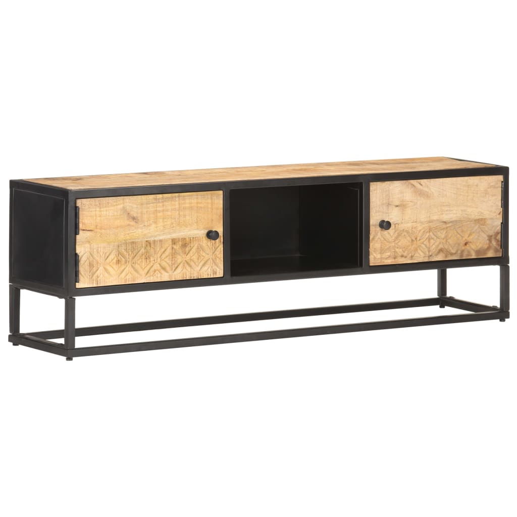 Comodă Tv Cu Ușă Sculpată, 90 X 30 X 40 Cm, Lemn De Mango Brut