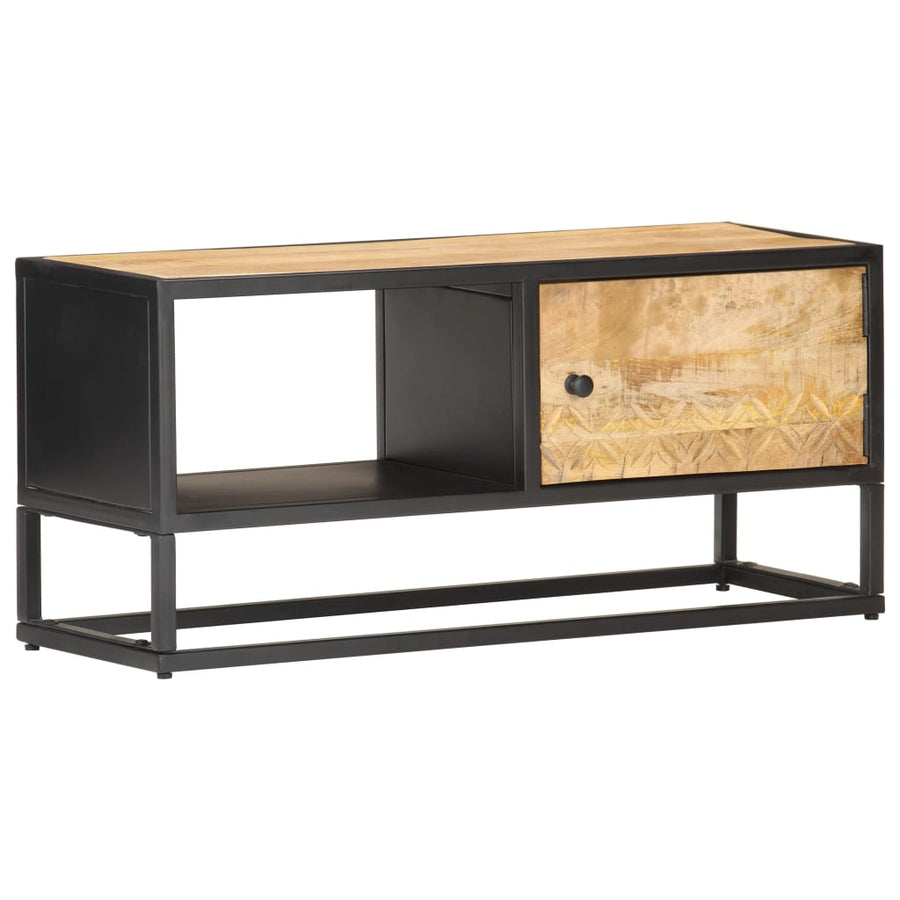Comodă Tv Cu Ușă Sculpată, 90 X 30 X 40 Cm, Lemn De Mango Brut