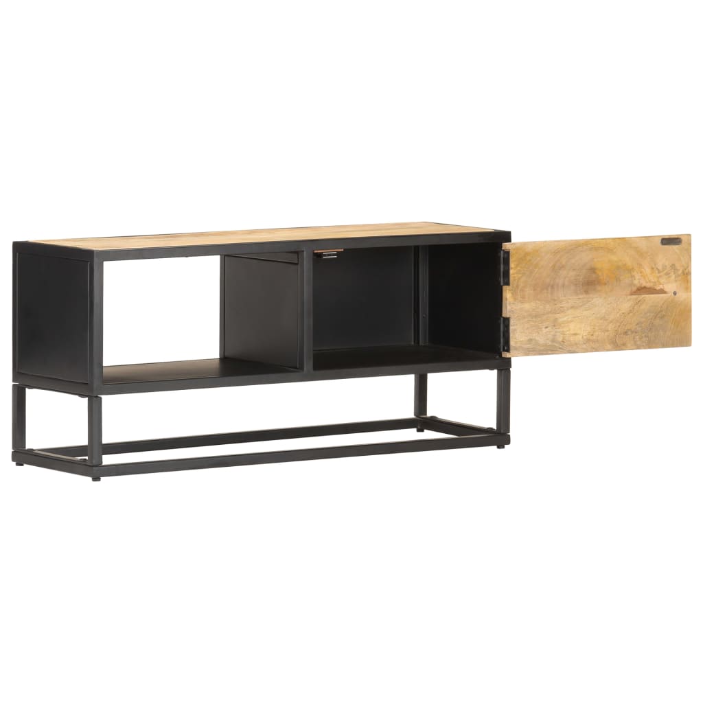 Comodă Tv Cu Ușă Sculpată, 90 X 30 X 40 Cm, Lemn De Mango Brut