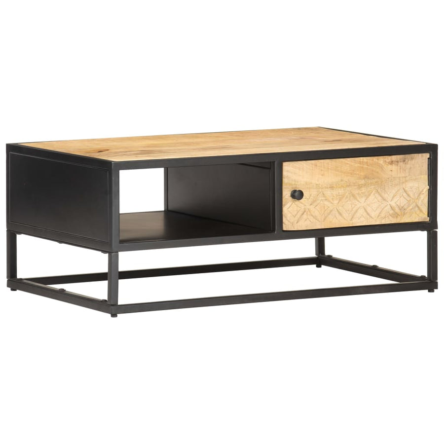 Măsuță De Cafea Cu Ușă Sculptată 90X55X 36 Cm Lemn Mango Brut