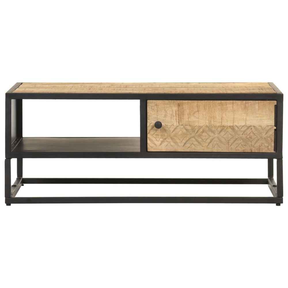 Măsuță De Cafea Cu Ușă Sculptată 90X55X 36 Cm Lemn Mango Brut