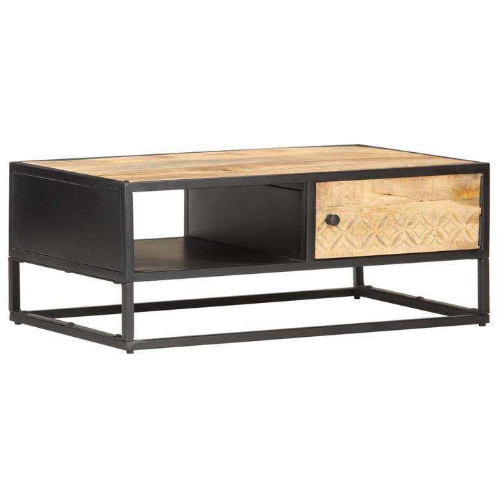 Măsuță De Cafea Cu Ușă Sculptată 90X55X 36 Cm Lemn Mango Brut