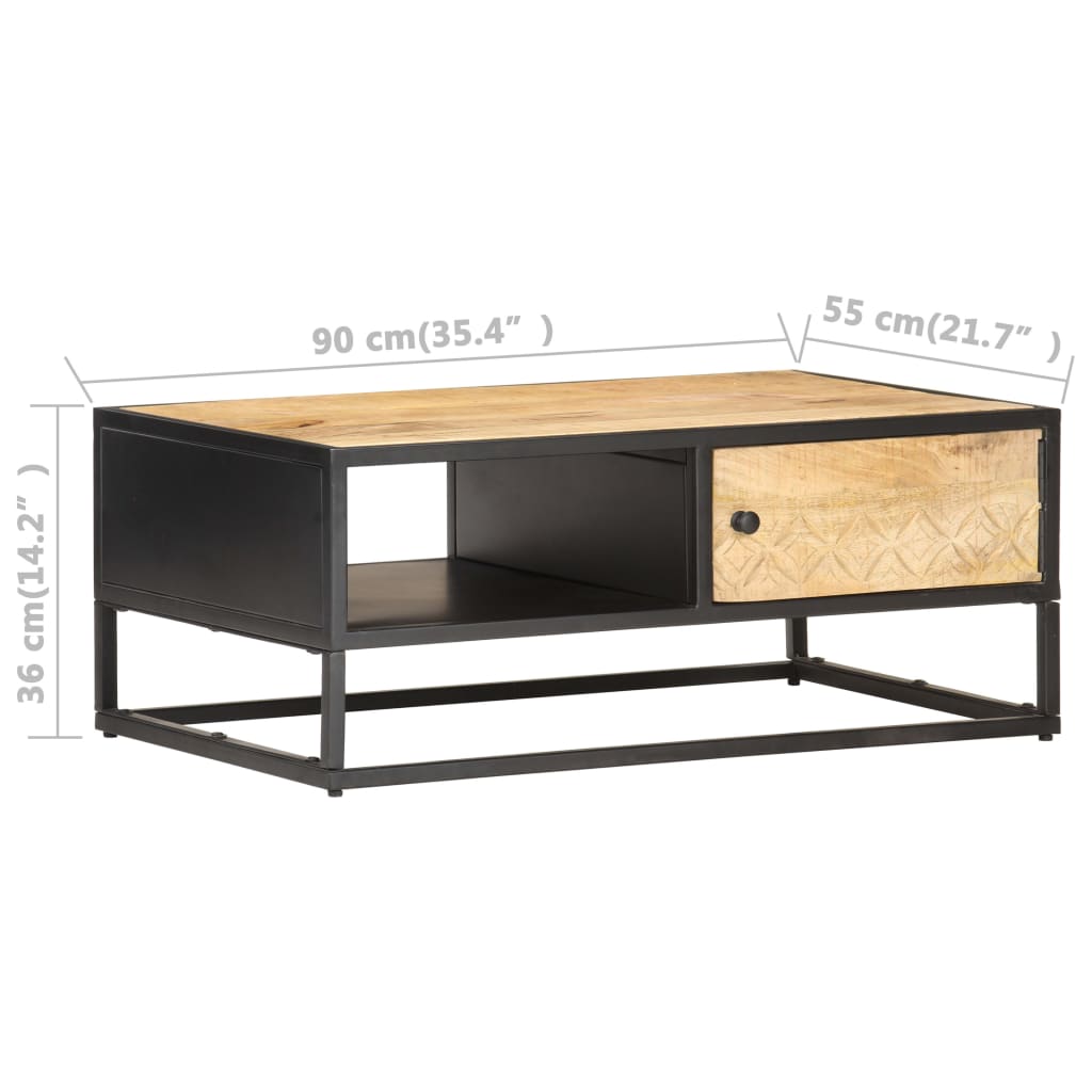 Măsuță De Cafea Cu Ușă Sculptată 90X55X 36 Cm Lemn Mango Brut