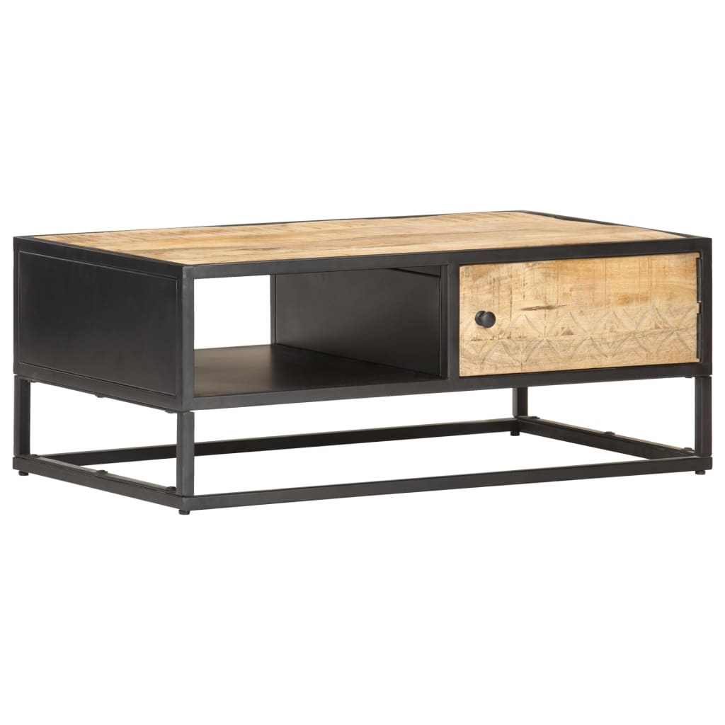 Măsuță De Cafea Cu Ușă Sculptată 90X55X 36 Cm Lemn Mango Brut