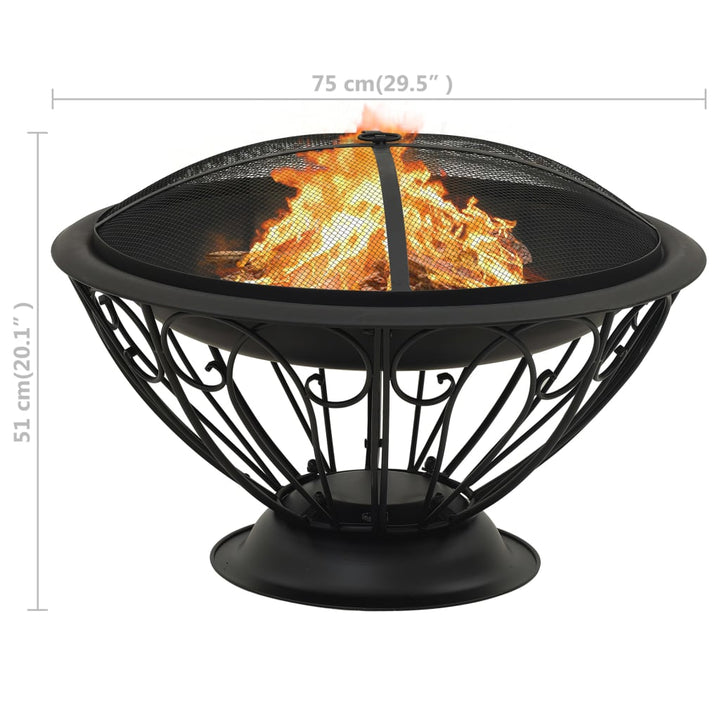 Vatră De Foc Cu Vătrai, 75 Cm, Oțel, Xxl