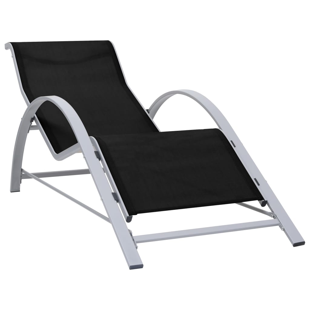 Șezlonguri De Plajă Cu Masă, 2 Buc., Negru, Aluminiu