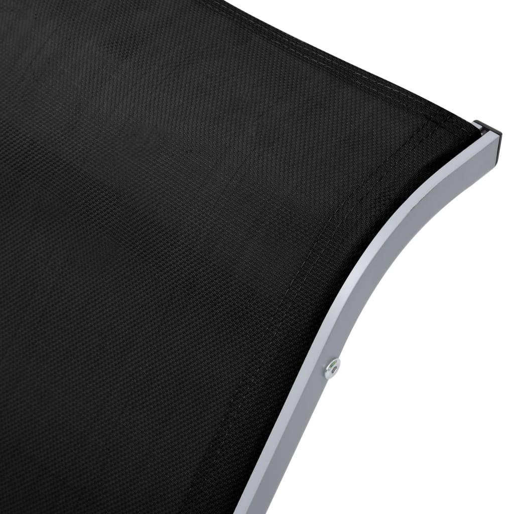Șezlonguri De Plajă Cu Masă, 2 Buc., Negru, Aluminiu