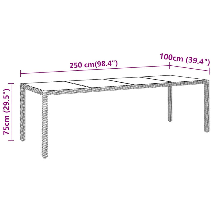 Masă De Grădină 250X100X75 Cm Sticlă Securizată/Poliratan