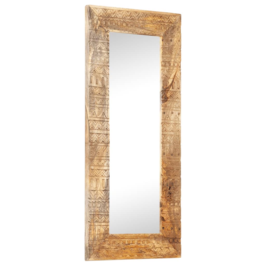 Oglindă Sculptată Manual, 110X50X2,5 Cm, Lemn Masiv De Mango