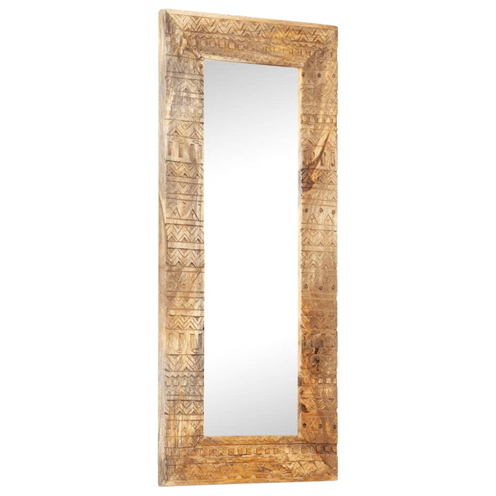 Oglindă Sculptată Manual, 110X50X2,5 Cm, Lemn Masiv De Mango