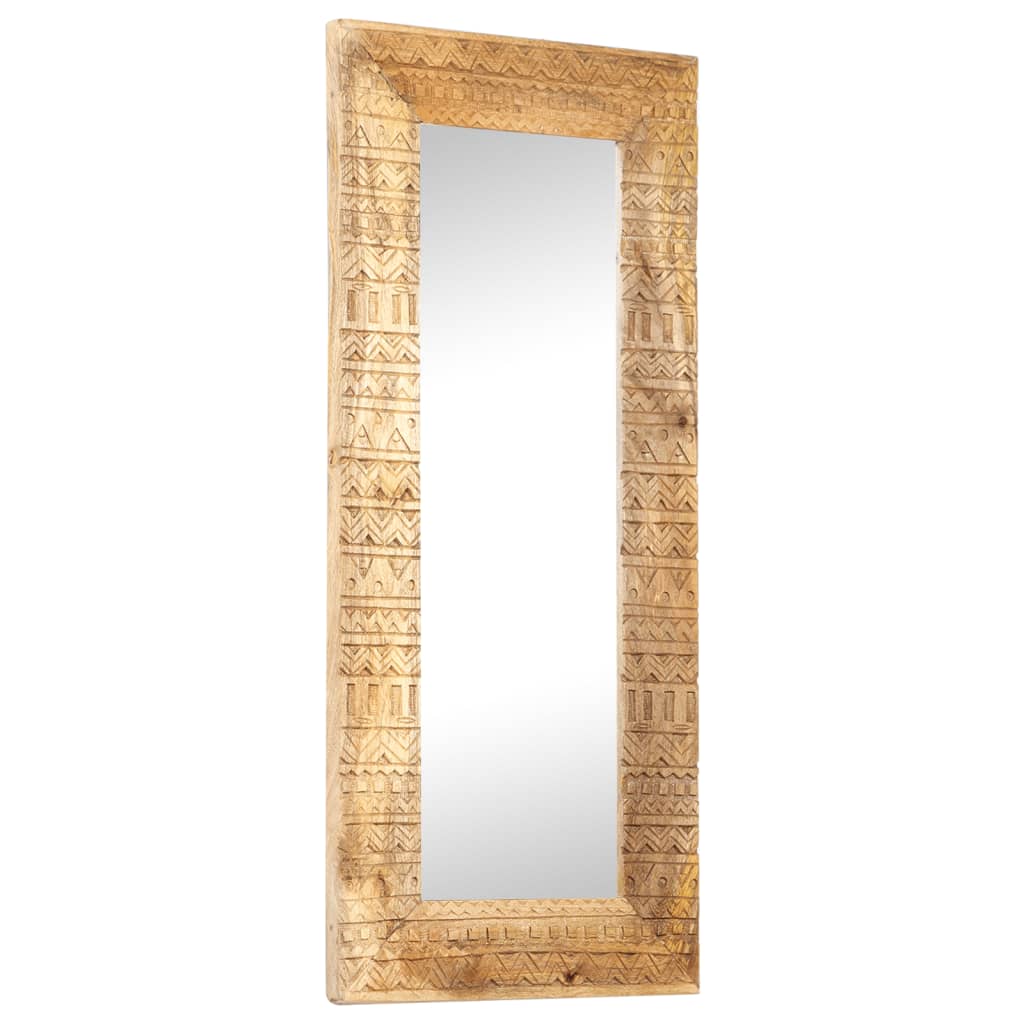 Oglindă Sculptată Manual, 110X50X2,5 Cm, Lemn Masiv De Mango