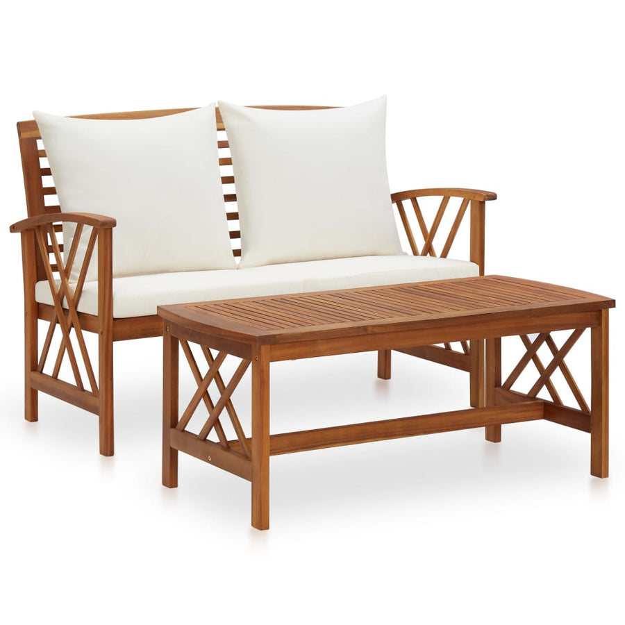 Set Mobilier De Grădină Cu Perne, 2 Piese, Lemn Masiv De Acacia