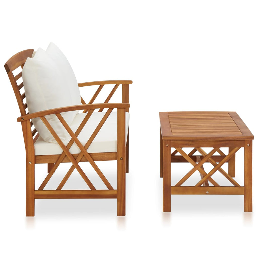 Set Mobilier De Grădină Cu Perne, 2 Piese, Lemn Masiv De Acacia