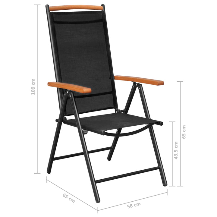 Scaune De Grădină Pliante, 6 Buc., Negru, Textilenă