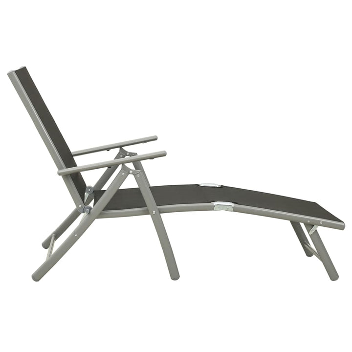 Șezlong Plajă Pliabil, Negru Și Argintiu, Aluminiu & Textilenă