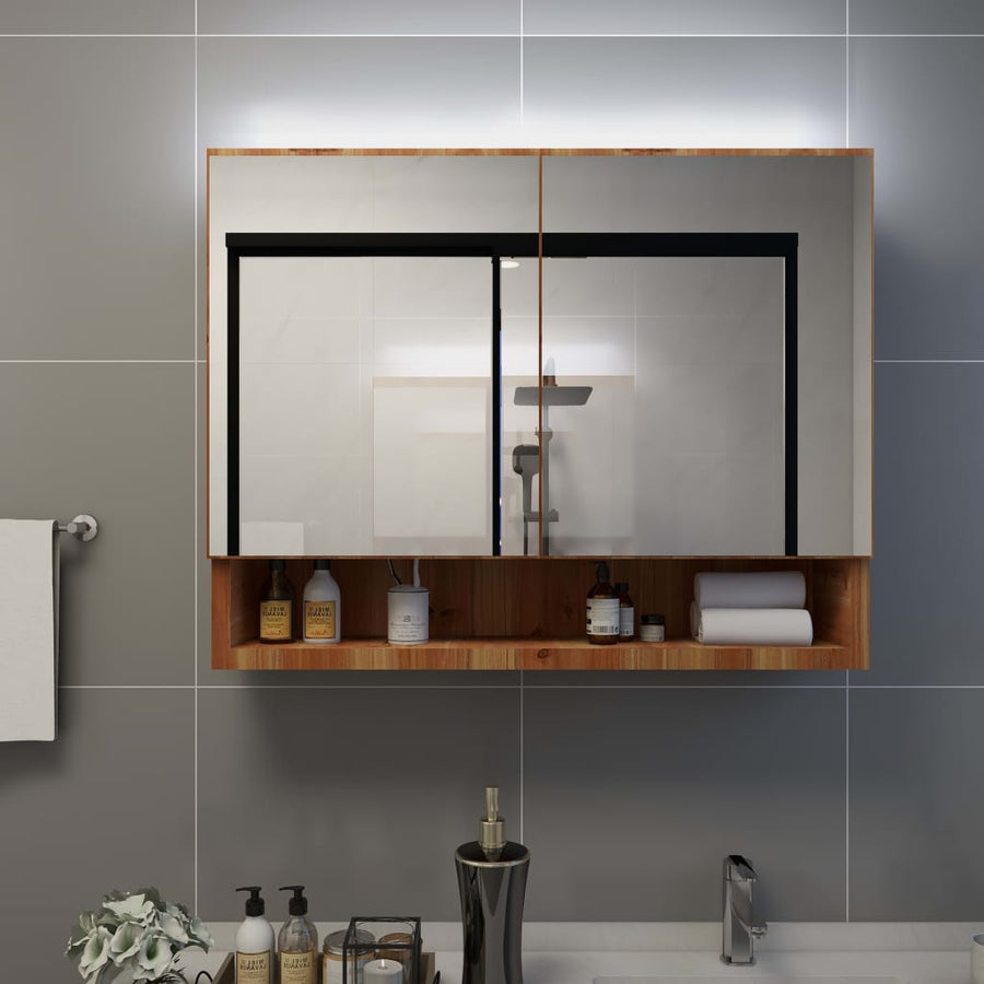 Dulap De Baie Cu Oglindă Și Led-Uri, , 80X15X60 Cm, Mdf